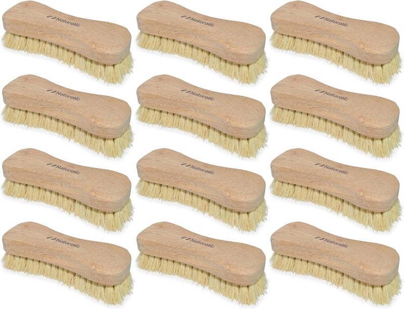 Naturolic All-Natural Wooden Scrub Brush Set | Eco-Friendly Cleaning Brush Set with Tampico Bristles | Floor Scrub Brush & Shower Scrubber for Bathroom, Tub, Kitchen & Carpet | Sustainable Set – Pack of 12 - Image 1